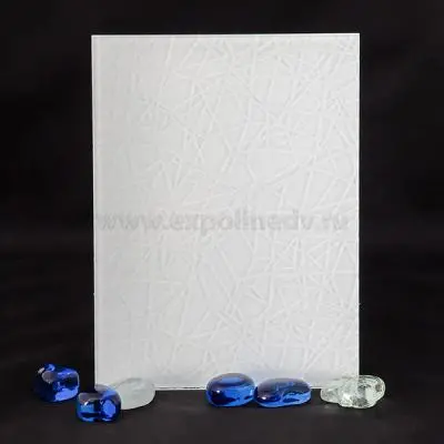Стекло интерьерное Китай полосы стекло окрашенное "паутина" белое, 4мм (815*2440) с плёнкой